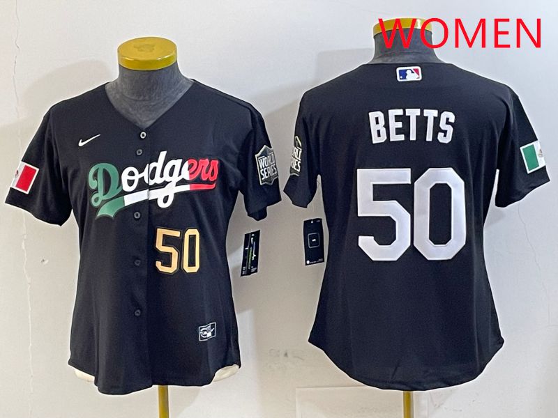 Women Los Angeles Dodgers #50 Betts Black Mexico Game 2025 Nike MLB Jersey style 9